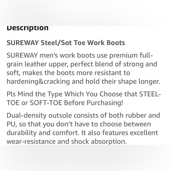 Sureway All Leather Men's Heavy Duty Work Boots Black Size 12 NWOT - Picture 11 of 15